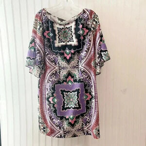 Hale Bob Purple Multi Color Geometric Shift Dress